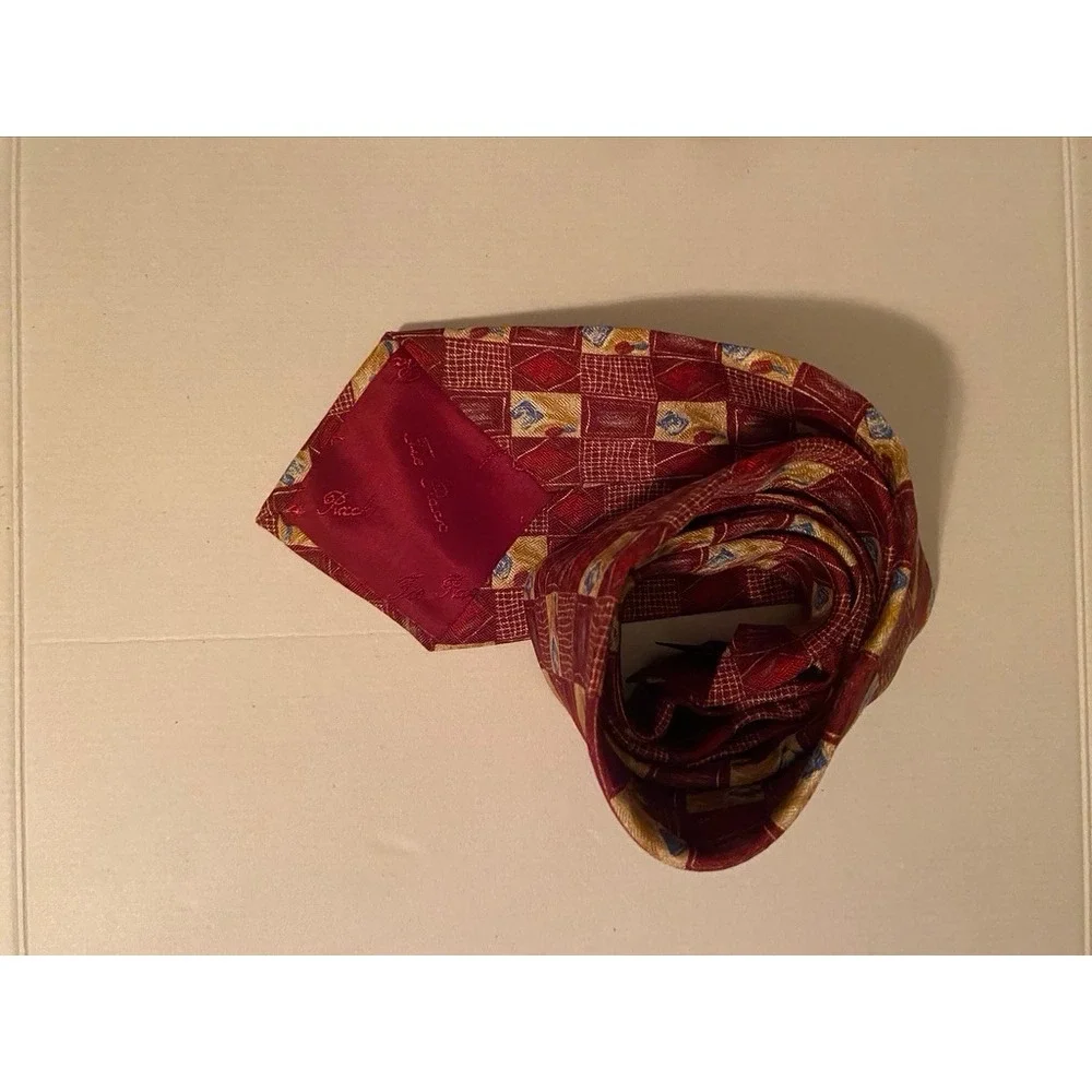 Chatterbox Joe Boxer Mens Silk Tie Geometric Grid Burgundy Gold Made in Italy